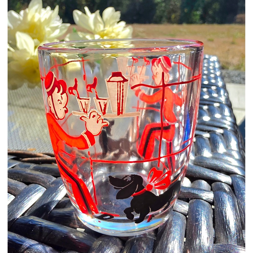 RARE 1930s Art Deco Bellhop & Dachshund Luxury Lowball Cocktail Glass